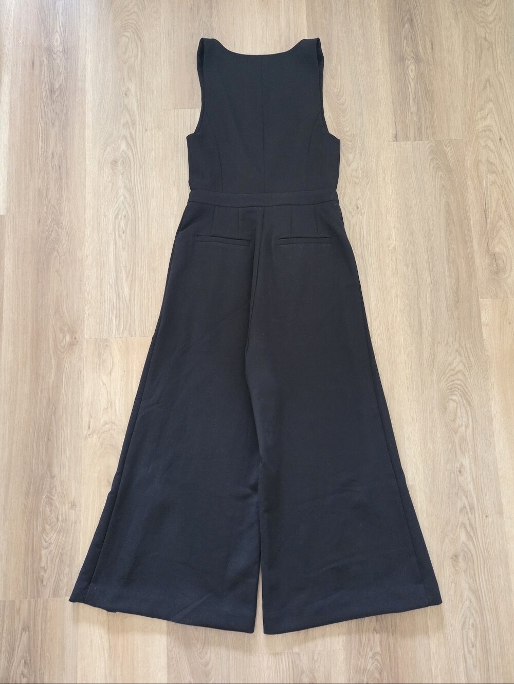 Maeve Anthro V-Neck Pinafore Wide-Leg Jumpsuit 4 Blk Minimal Tailored Menswear - Picture 10 of 11